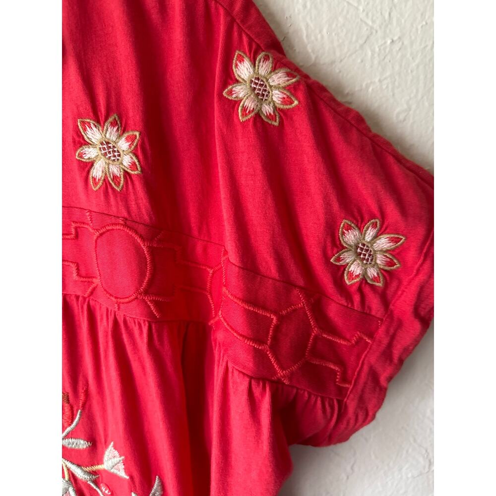 Johnny Was Embroidered Short Sleeve Cotton Dress in Red Size S - Picture 5 of 9
